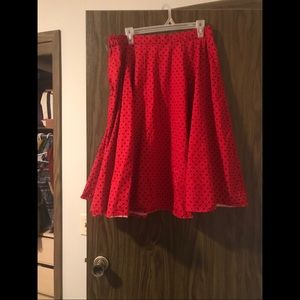 Red polka dotted midi skirt